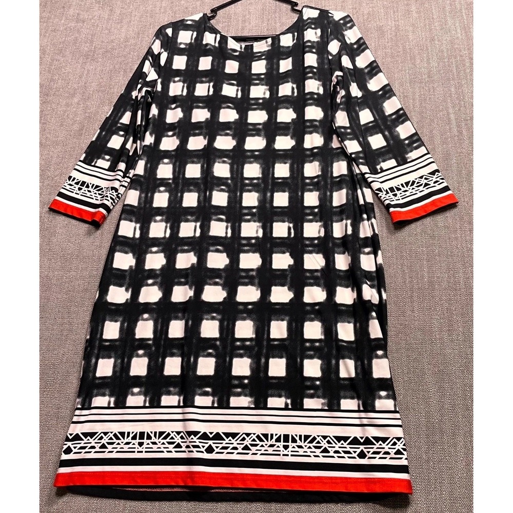 Haani Shift Dress Womens Large Black White Geometric Stretch Modern Minimalist